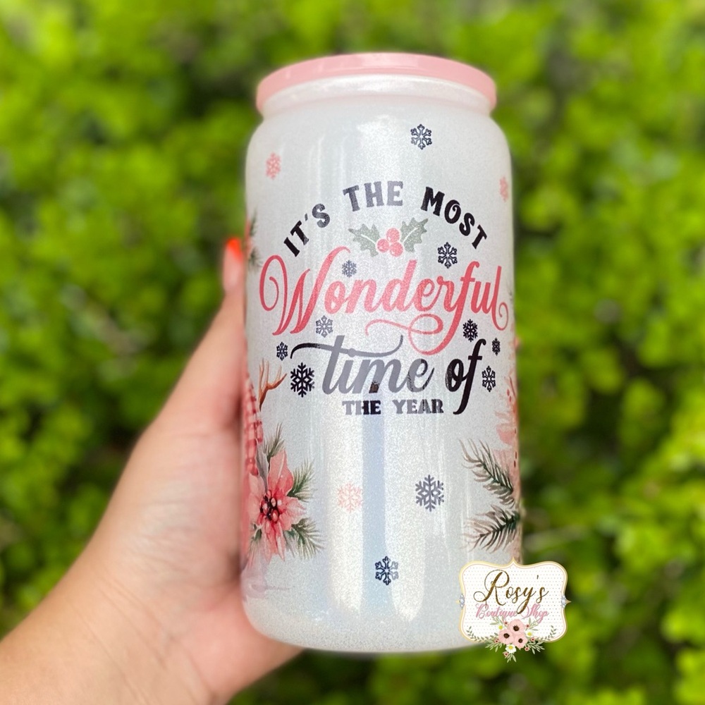 It’s the Most Wonderful Time of the Year Christmas 16oz glass cup